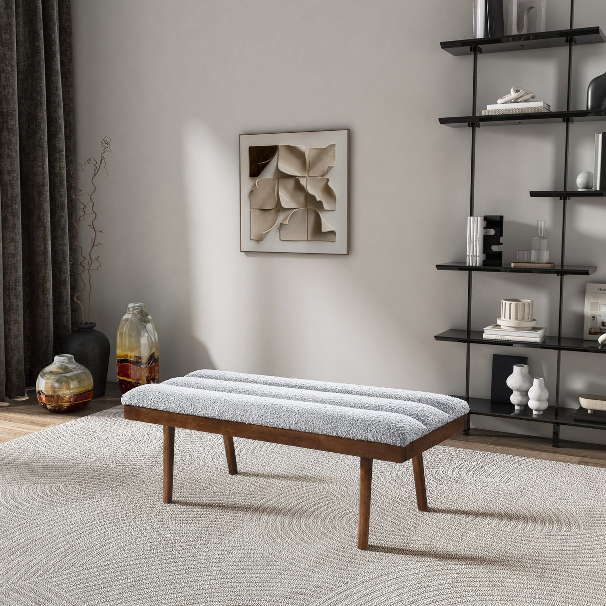 Troni Light Grey Boucle Bench by Ashcroft Furniture at Eve Furniture