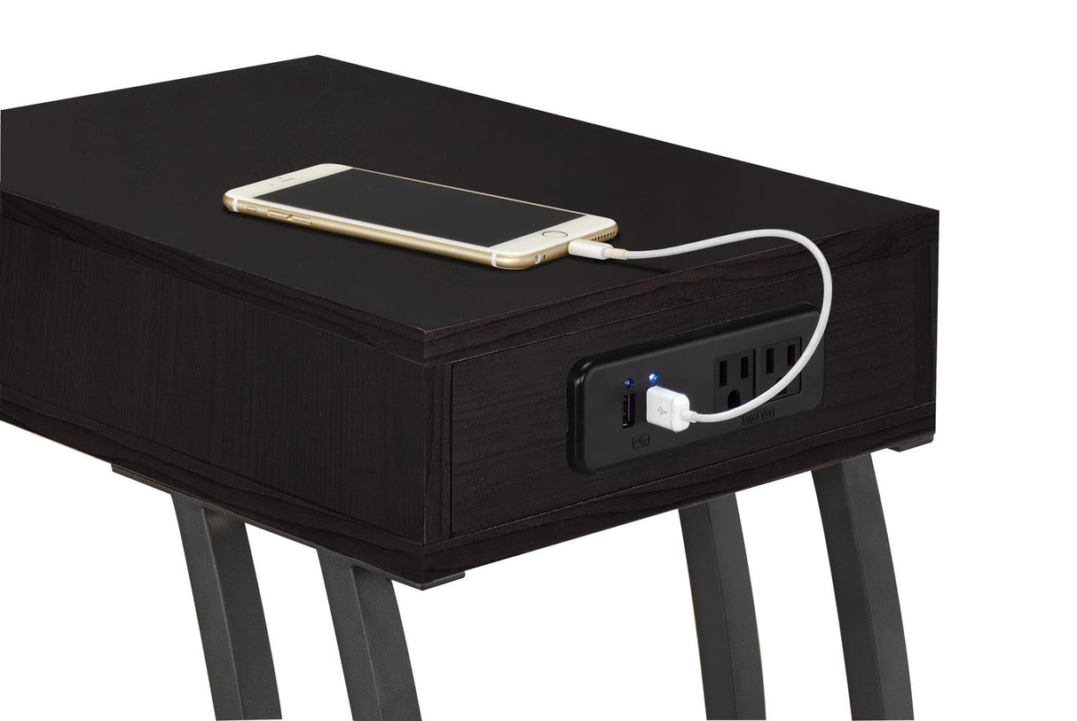 Troy Cappuccino Accent Table with Power Outlet