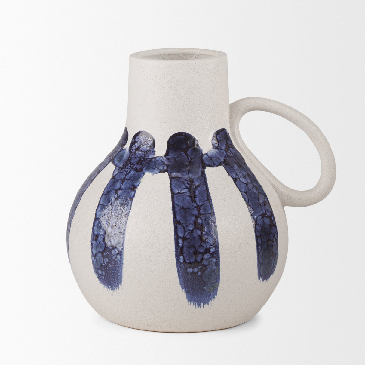 Truett White w/ Blue Stripes Ceramic Jug Vase by Mercana at Eve Furniture