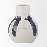Truett White w/ Blue Stripes Ceramic Jug Vase by Mercana at Eve Furniture