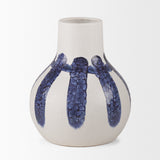 Truett White w/ Blue Stripes Ceramic Jug Vase by Mercana at Eve Furniture