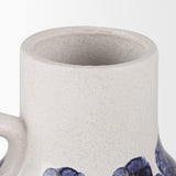Truett White w/ Blue Stripes Ceramic Jug Vase by Mercana at Eve Furniture
