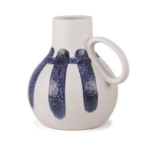 Truett White w/ Blue Stripes Ceramic Jug Vase by Mercana at Eve Furniture