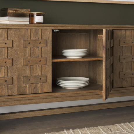 Truss Cool Brown Wood 4 Door Closed Sideboard by Mercana at Eve Furniture