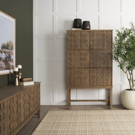 Truss Cool Brown Wood 6 Door Tall Cabinet by Mercana at Eve Furniture