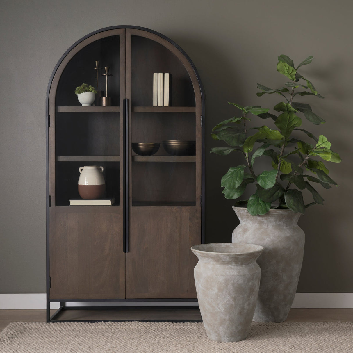 Tryna Large Beige w/ Matte Brown Ceramic Vase by Mercana at Eve Furniture