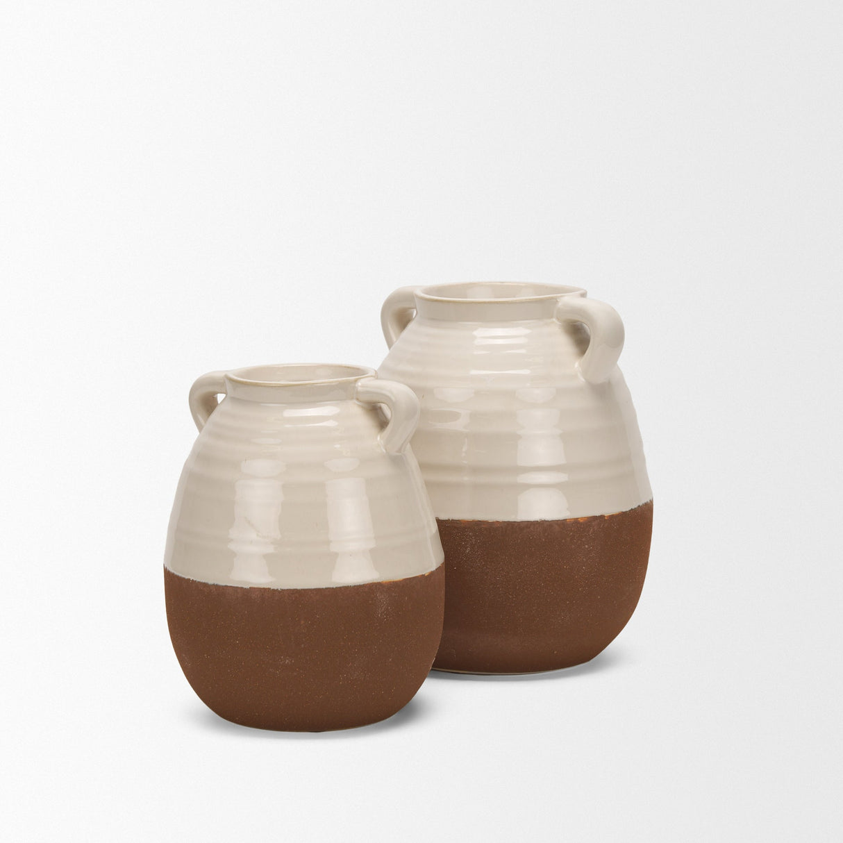 Tryna Large Beige w/ Matte Brown Ceramic Vase by Mercana at Eve Furniture