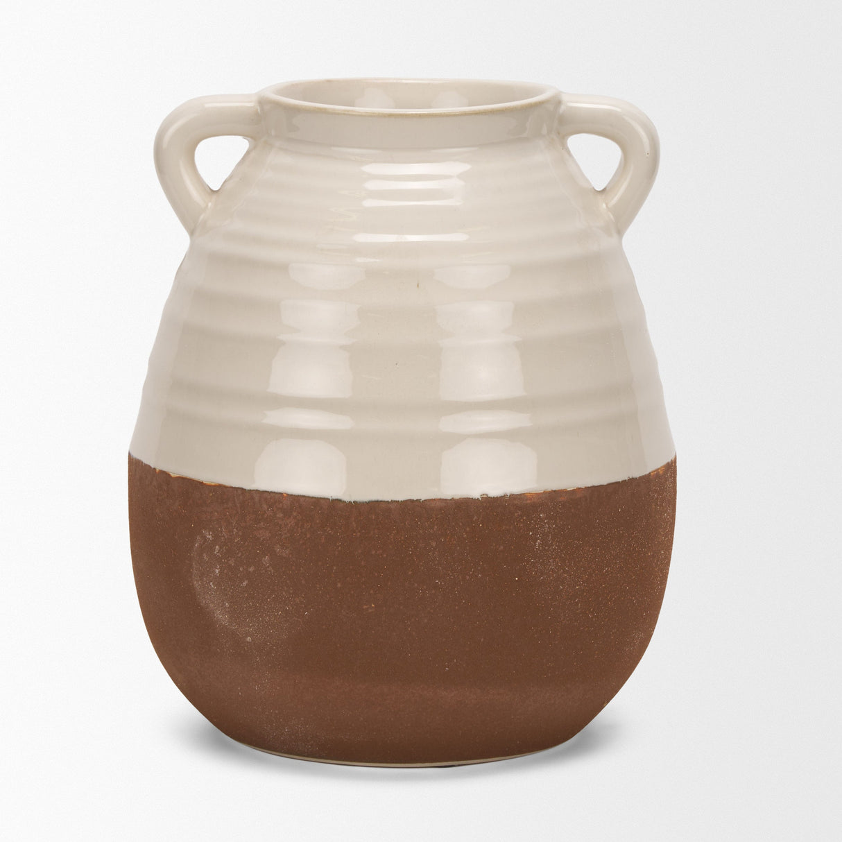 Tryna Large Beige w/ Matte Brown Ceramic Vase by Mercana at Eve Furniture