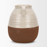 Tryna Large Beige w/ Matte Brown Ceramic Vase by Mercana at Eve Furniture