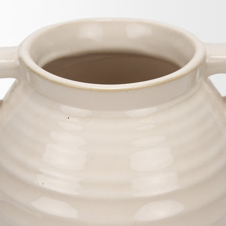 Tryna Large Beige w/ Matte Brown Ceramic Vase by Mercana at Eve Furniture