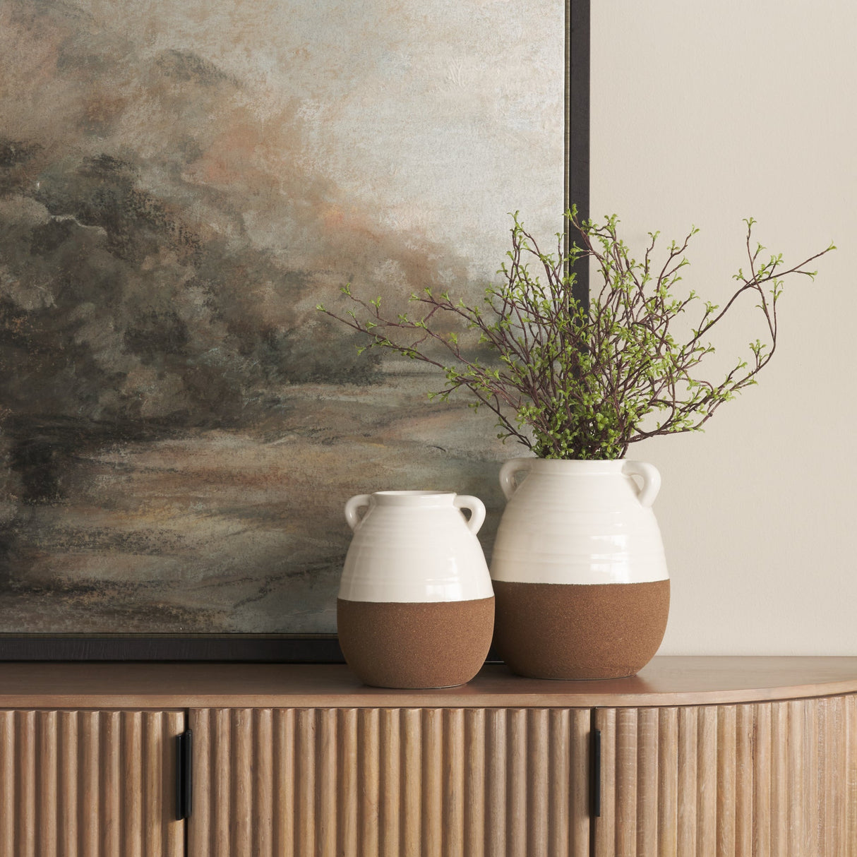 Tryna Small Beige w/ Matte Brown Ceramic Vase by Mercana at Eve Furniture