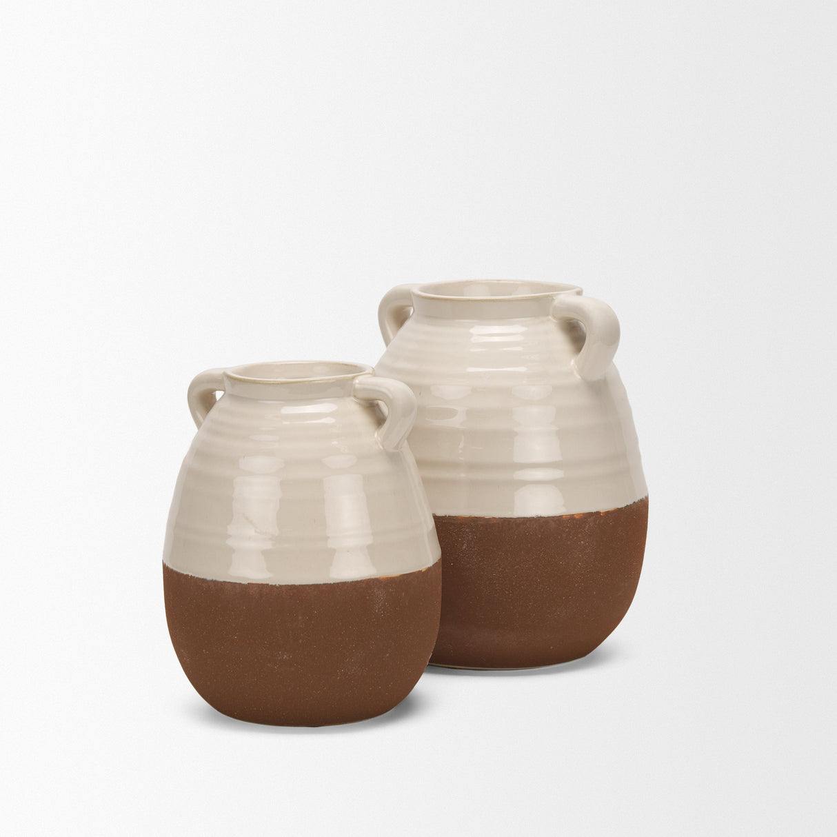 Tryna Small Beige w/ Matte Brown Ceramic Vase by Mercana at Eve Furniture