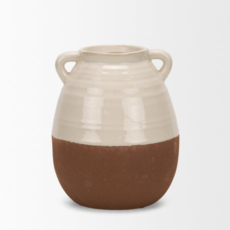 Tryna Small Beige w/ Matte Brown Ceramic Vase by Mercana at Eve Furniture