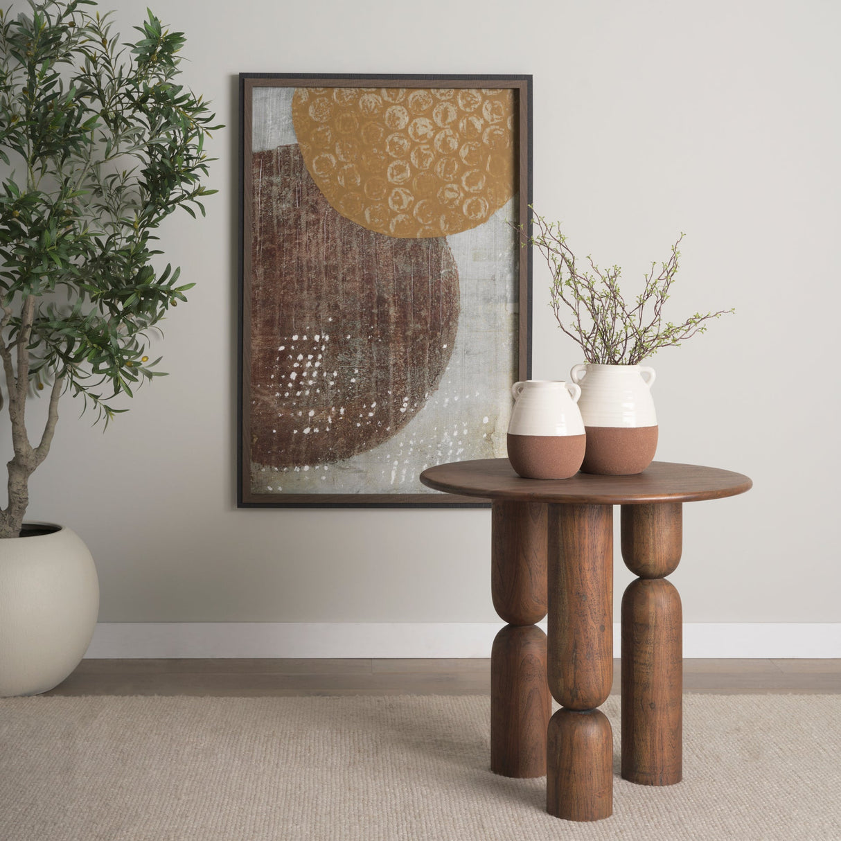 Tryna Small Beige w/ Matte Brown Ceramic Vase by Mercana at Eve Furniture