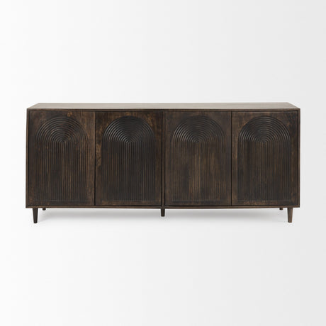 Tucker Dark Brown w/ Carved Arch Pattern 4 Door Sideboard by Mercana at Eve Furniture