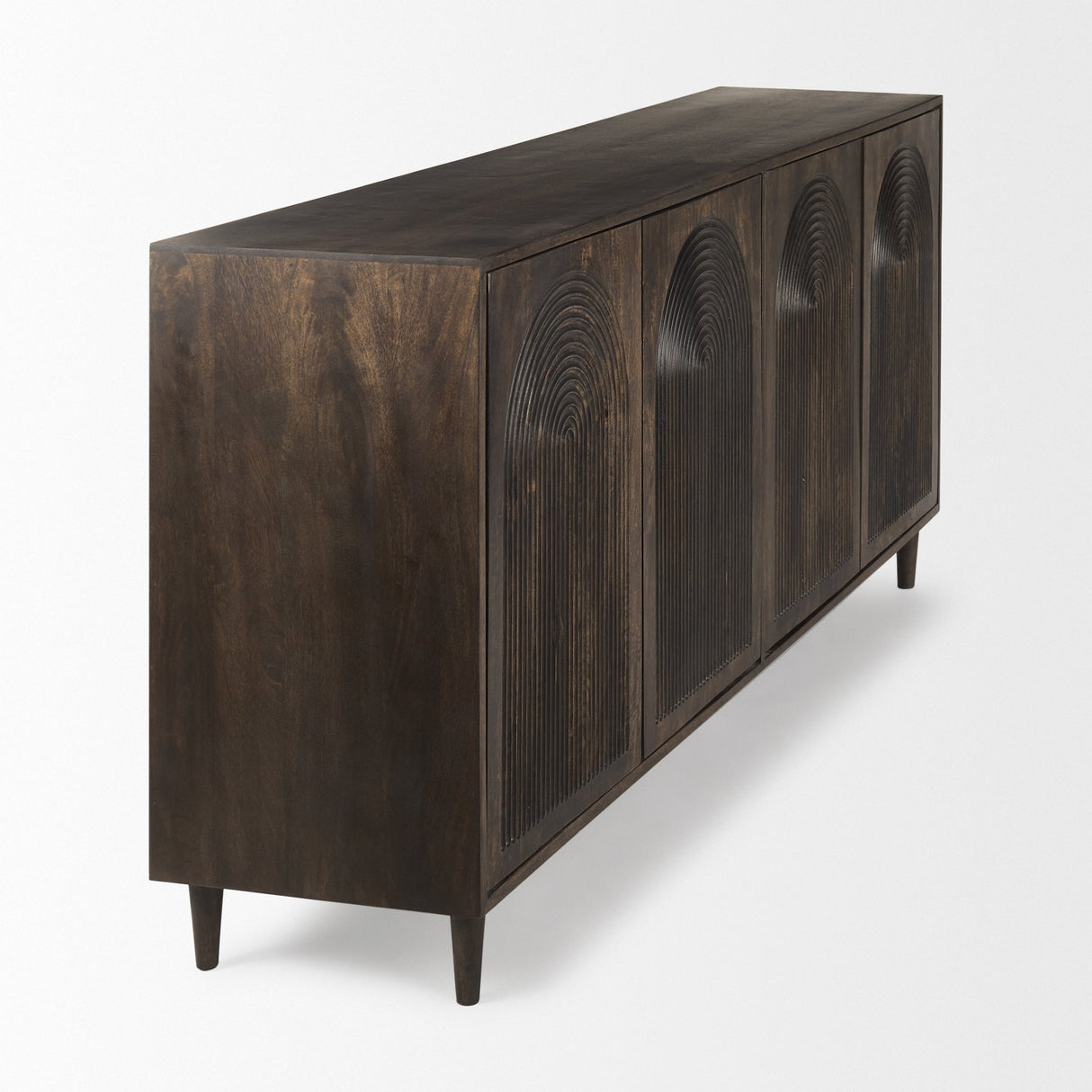 Tucker Dark Brown w/ Carved Arch Pattern 4 Door Sideboard by Mercana at Eve Furniture