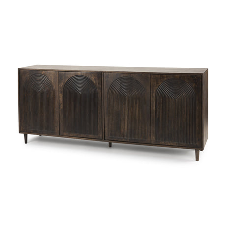 Tucker Dark Brown w/ Carved Arch Pattern 4 Door Sideboard by Mercana at Eve Furniture