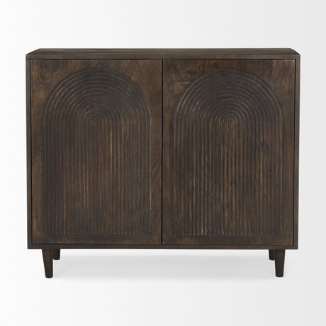 Tucker Dark Brown Wood w/ Carved Arch Pattern 2 Door Cabinet by Mercana at Eve Furniture