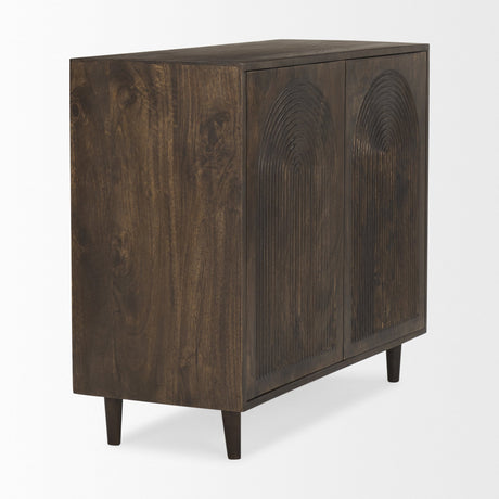 Tucker Dark Brown Wood w/ Carved Arch Pattern 2 Door Cabinet by Mercana at Eve Furniture