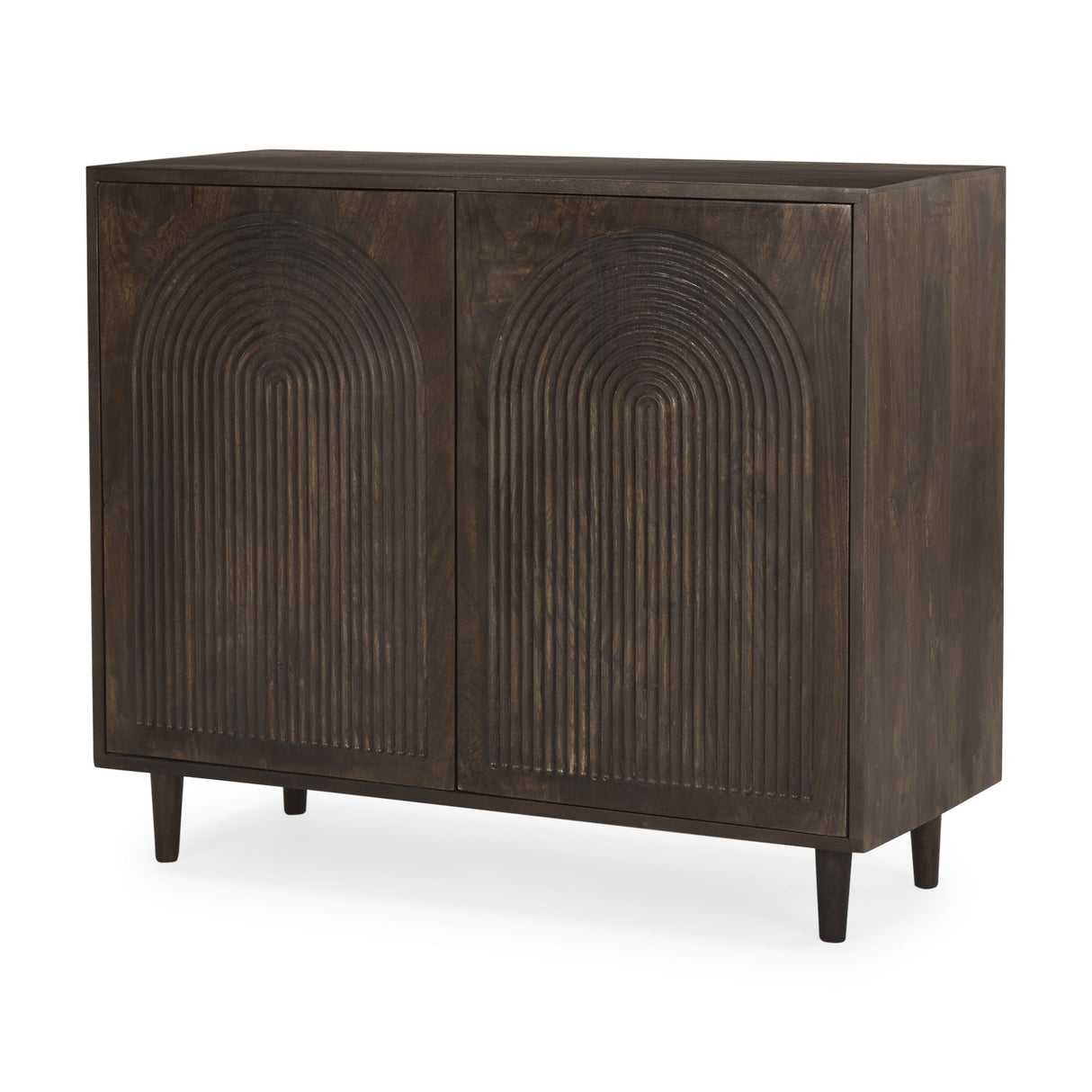 Tucker Dark Brown Wood w/ Carved Arch Pattern 2 Door Cabinet by Mercana at Eve Furniture