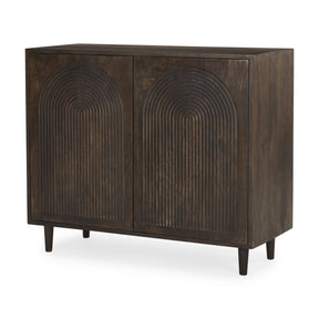 Tucker Dark Brown Wood w/ Carved Arch Pattern 2 Door Cabinet by Mercana at Eve Furniture