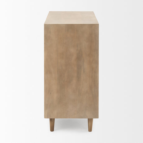 Tucker Light Brown Wood w/ Carved Arch Pattern 2 Door Accent Cabinet by Mercana at Eve Furniture