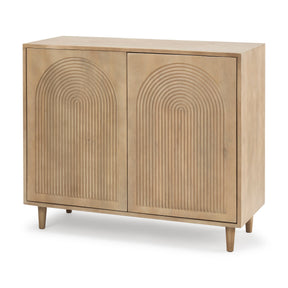 Tucker Light Brown Wood w/ Carved Arch Pattern 2 Door Accent Cabinet by Mercana at Eve Furniture