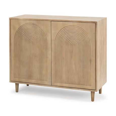 Tucker Light Brown Wood w/ Carved Arch Pattern 2 Door Accent Cabinet by Mercana at Eve Furniture
