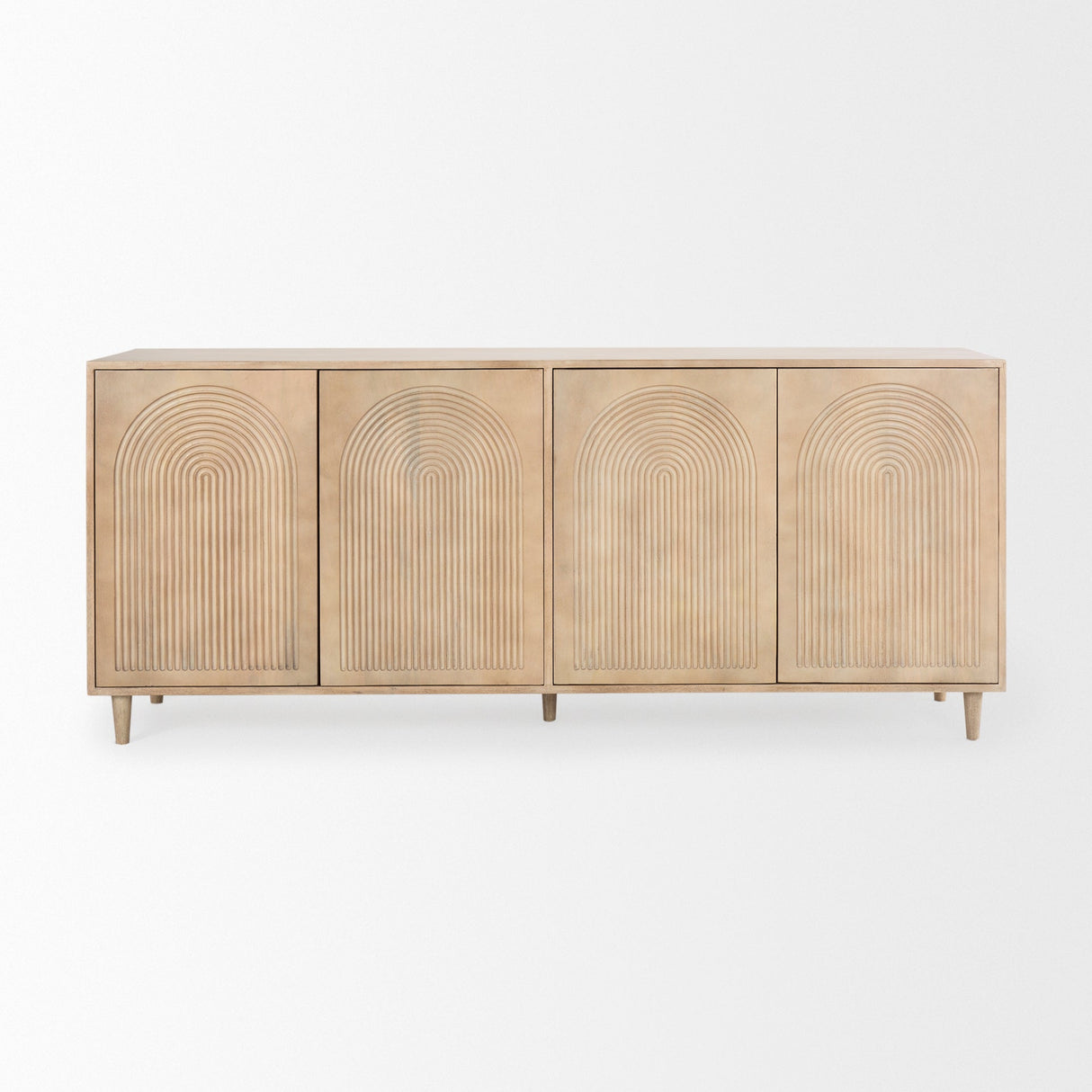 Tucker Light Brown Wood w/ Carved Arch Pattern 4 Door Sideboard by Mercana at Eve Furniture