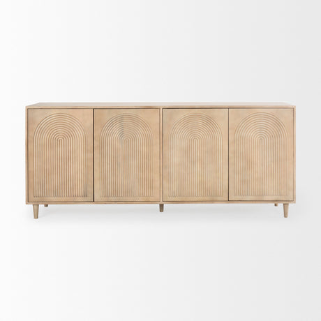 Tucker Light Brown Wood w/ Carved Arch Pattern 4 Door Sideboard by Mercana at Eve Furniture