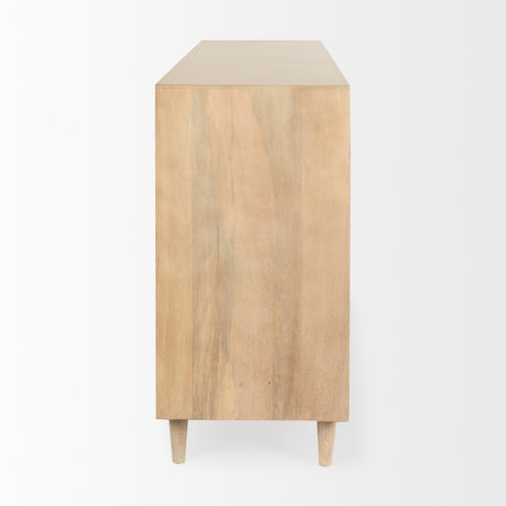 Tucker Light Brown Wood w/ Carved Arch Pattern 4 Door Sideboard by Mercana at Eve Furniture