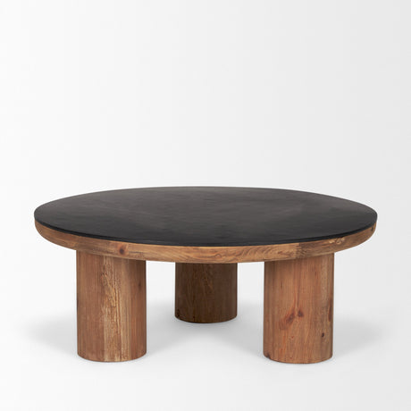 Tucson Natural Wood w/ Round Black Oak Top Coffee Table by Mercana at Eve Furniture