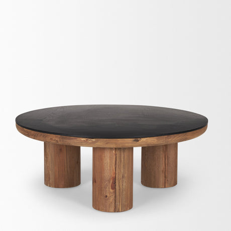 Tucson Natural Wood w/ Round Black Oak Top Coffee Table by Mercana at Eve Furniture
