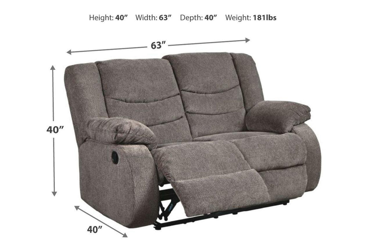 Tulen Gray Manual Reclining Loveseat by Ashley at Eve Furniture