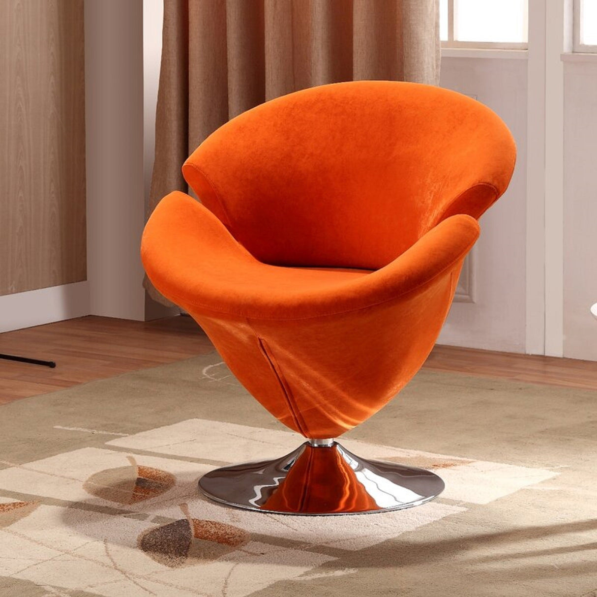 Tulip Swivel Accent Chair in Orange and Polished Chrome by Manhattan Comfort at Eve Furniture