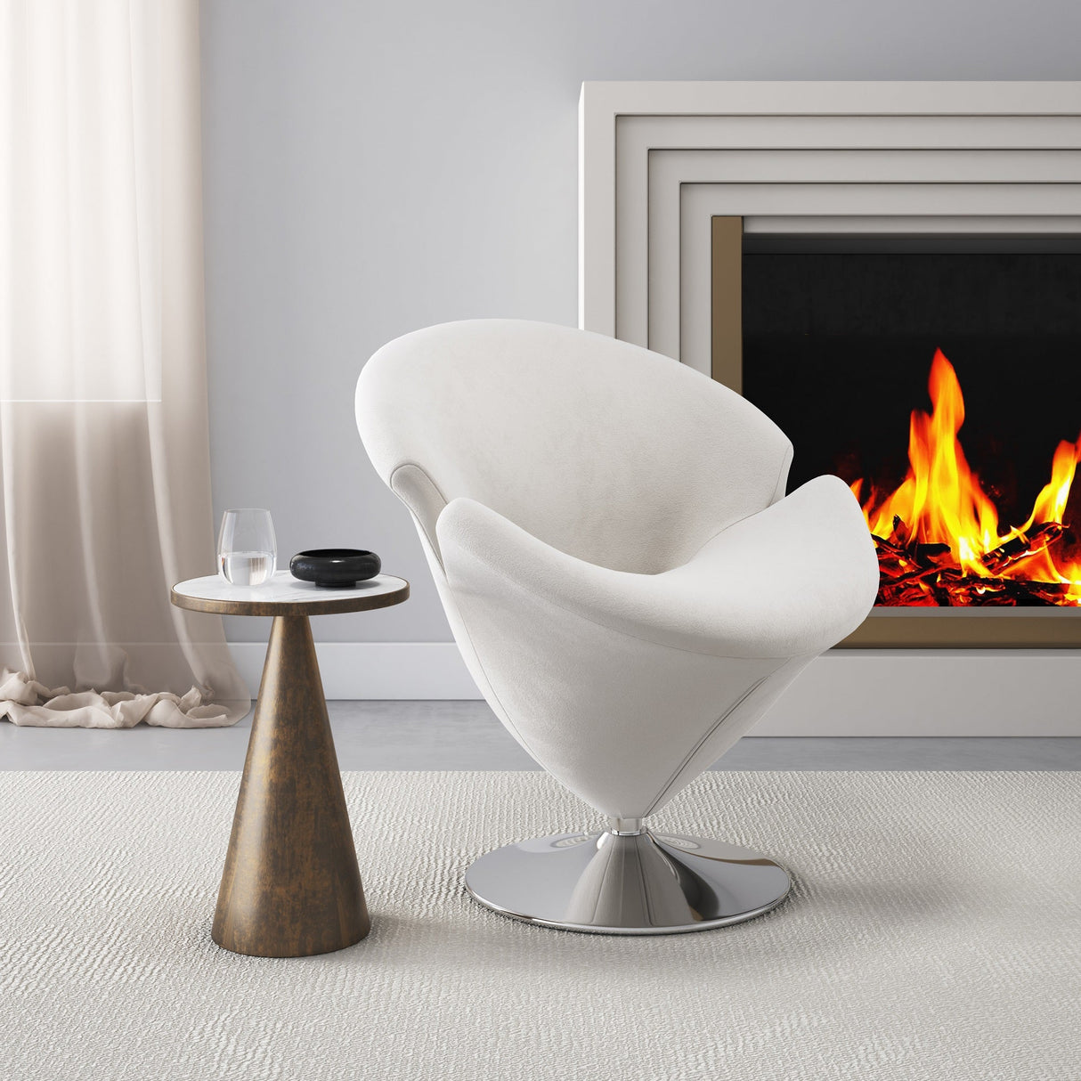 Tulip Swivel Accent Chair in White and Polished Chrome by Manhattan Comfort at Eve Furniture