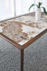 Tulum Stone Top Dining Table with Bronze Metal Base by Modus Furniture at Eve Furniture