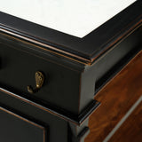 Turin 58" Kitchen Island in Distressed Black with White Marble Top