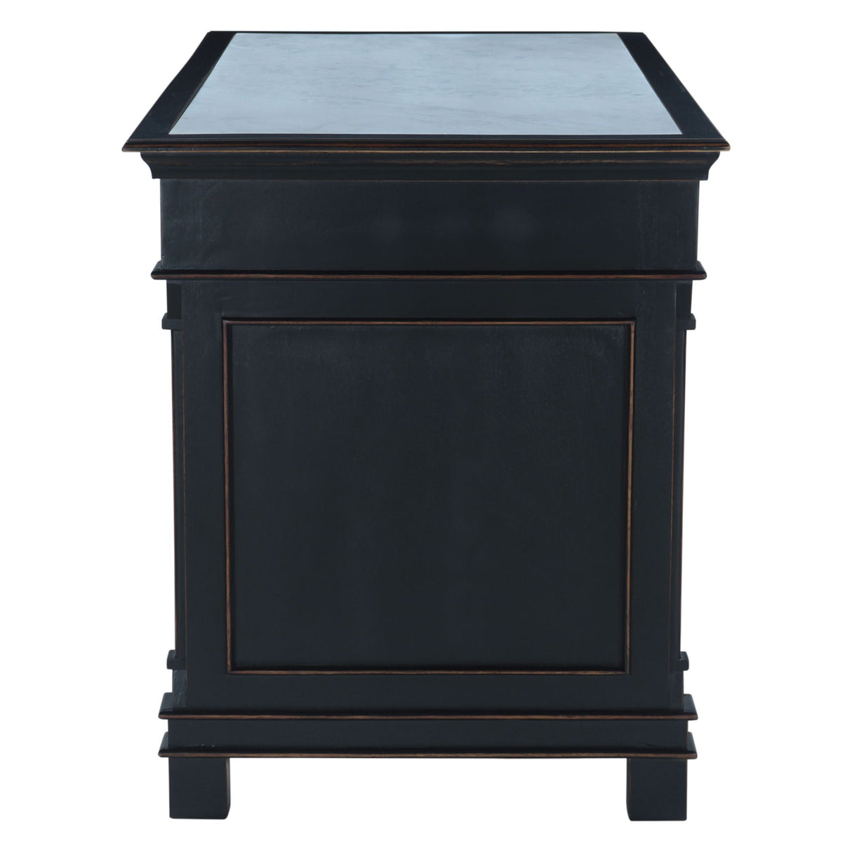 Turin 58" Kitchen Island in Distressed Black with White Marble Top