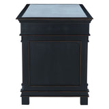 Turin 58" Kitchen Island in Distressed Black with White Marble Top