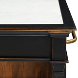 Turin 58" Kitchen Island in Distressed Black with White Marble Top