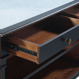 Turin 58" Kitchen Island in Distressed Black with White Marble Top