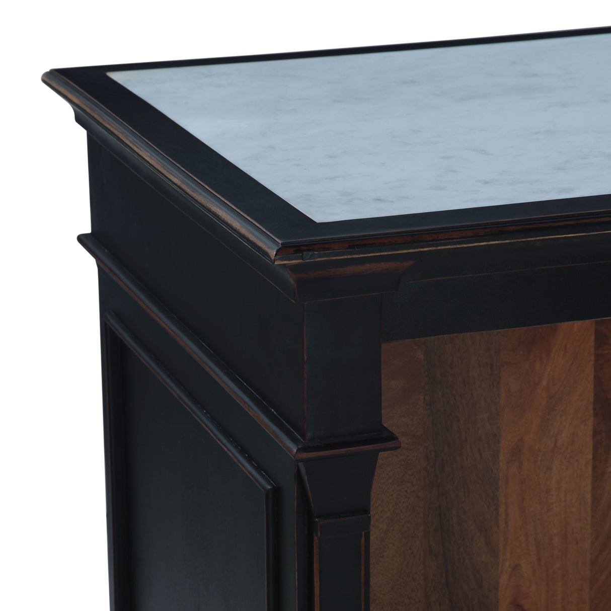 Turin 58" Kitchen Island in Distressed Black with White Marble Top