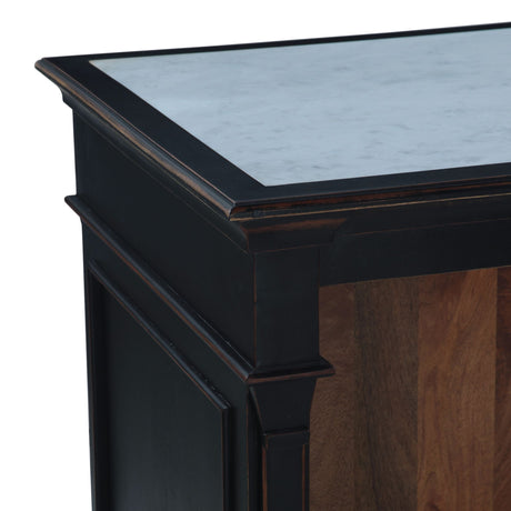 Turin 58" Kitchen Island in Distressed Black with White Marble Top by Home Trends & Design at Eve Furniture
