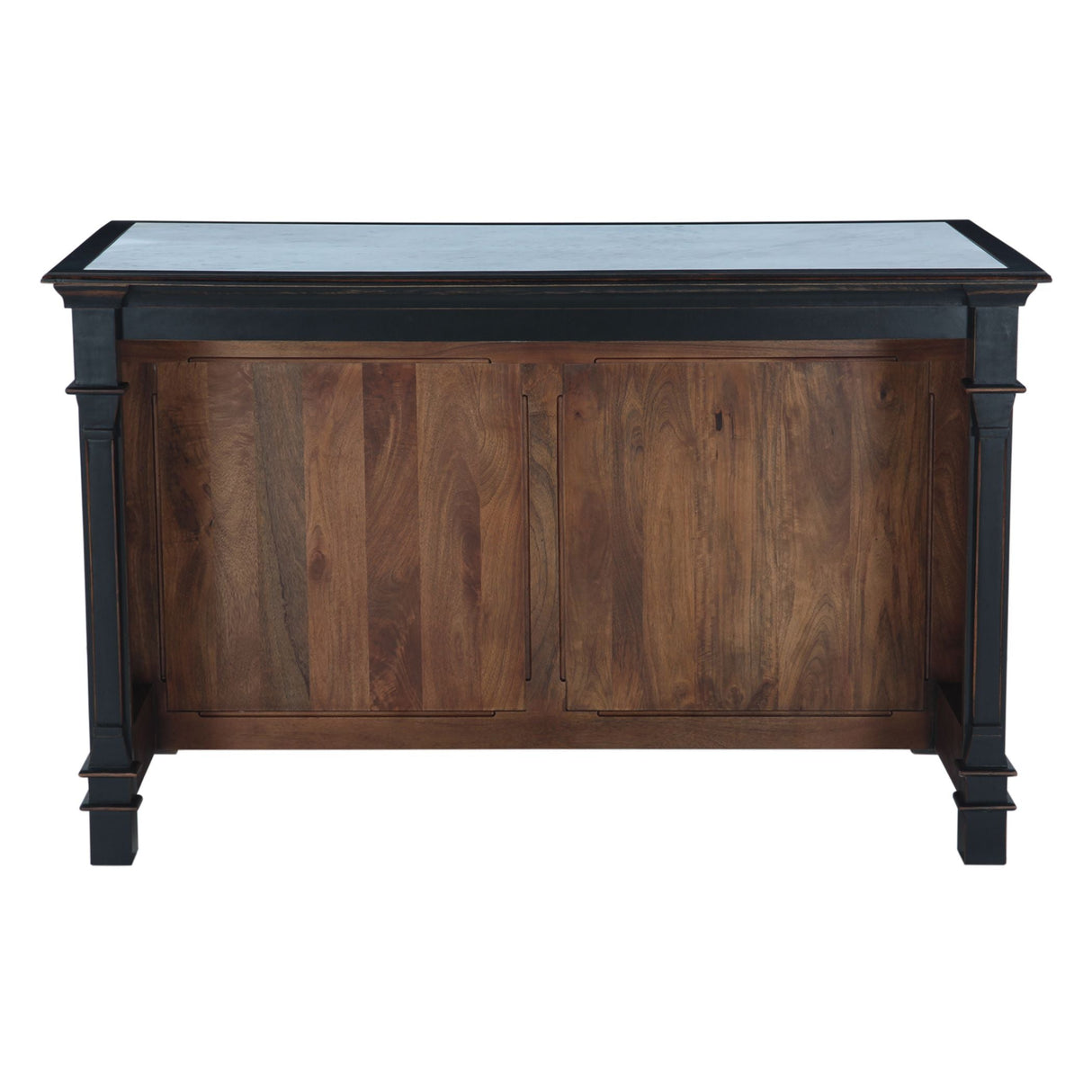 Turin 58" Kitchen Island in Distressed Black with White Marble Top