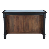 Turin 58" Kitchen Island in Distressed Black with White Marble Top