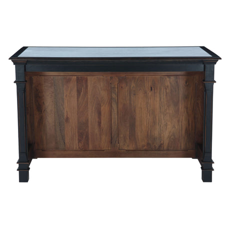 Turin 58" Kitchen Island in Distressed Black with White Marble Top by Home Trends & Design at Eve Furniture