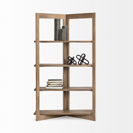 Turnbull I Light Brown Wood Four Shelf Shelving Unit by Mercana at Eve Furniture