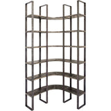 Turner I Curved Brown Wood and Black Iron Six Shelving Unit by Mercana at Eve Furniture