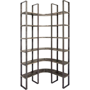 Turner I Curved Brown Wood and Black Iron Six Shelving Unit by Mercana at Eve Furniture